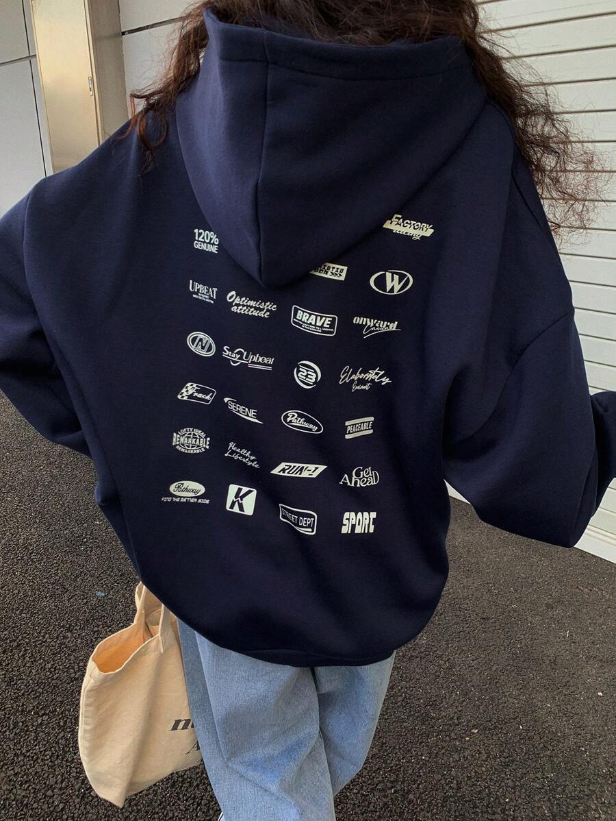 DAZY 宽松个性字母装饰休闲羊毛连帽衫，女士秋季服装