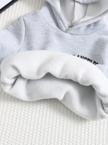 SHEIN 6 件装男婴/女婴可爱时尚字母印花连帽衫和裤子套装，黑色/蓝色/灰色，加厚保暖内衬，适合秋冬季户外运动 - 黑色 - 查看 3