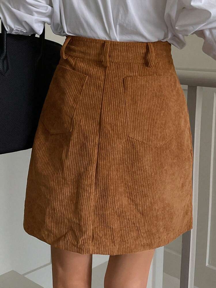 Solid Color Corduroy Skirt With Pockets, Women Mini Skirt,Fall Clothes Winter Women Skirts