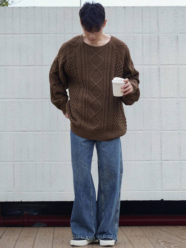 Men's Solid Color Round Neck Long Sleeve Casual Knitted Sweater Fall,Winter