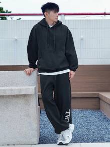 DAZY Men's Letter Embroidered Sweatshirt Set, Autumn Hoodie - Black - View 6