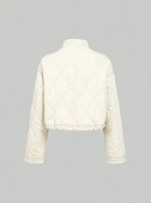 SHEIN MOD 卡其色绗缝葫芦形抽绳下摆夹克，保暖，冬季女士外套 - 卡其色 - 查看 2