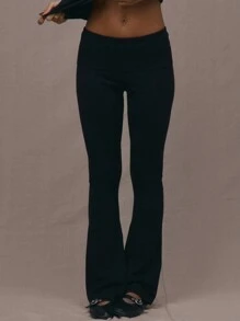MUSERA Knitted Flared Pants Spring Casual Cute 90's Y2k - Black - View 1