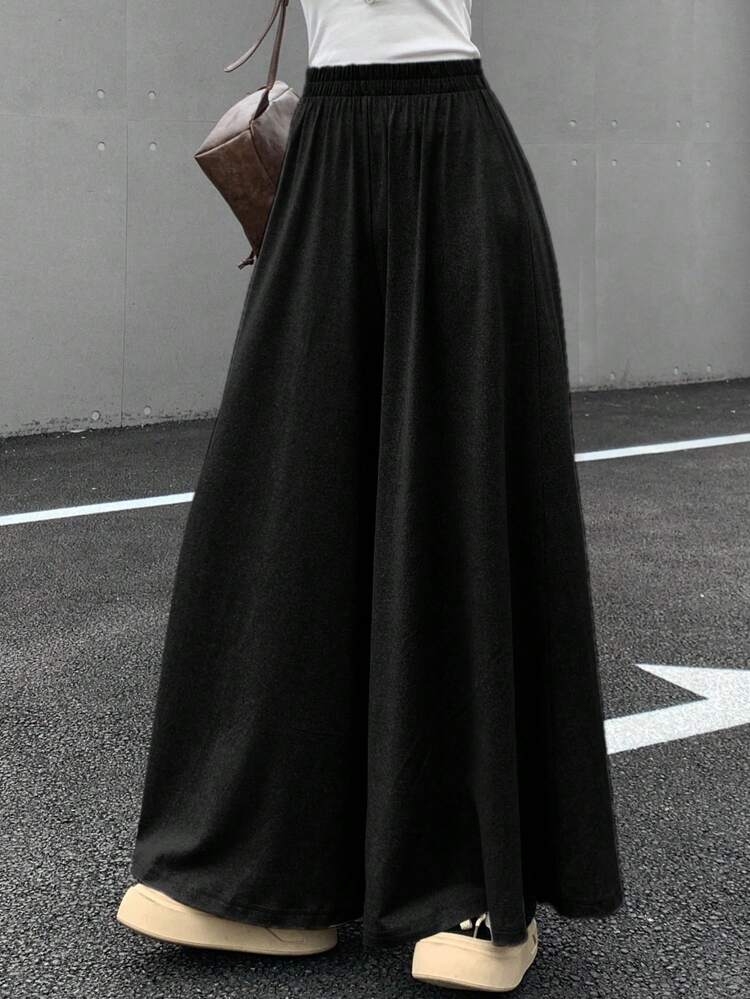 Women Casual Minimalist Solid Color Wide Leg Loose Pants