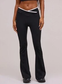 Musera Sport Quần tập yoga ống loe quấn ngược tương phản, quần tập Padel, quần vợt, quần tập thể dục Pickleball - Đen và trắng - Xem 2