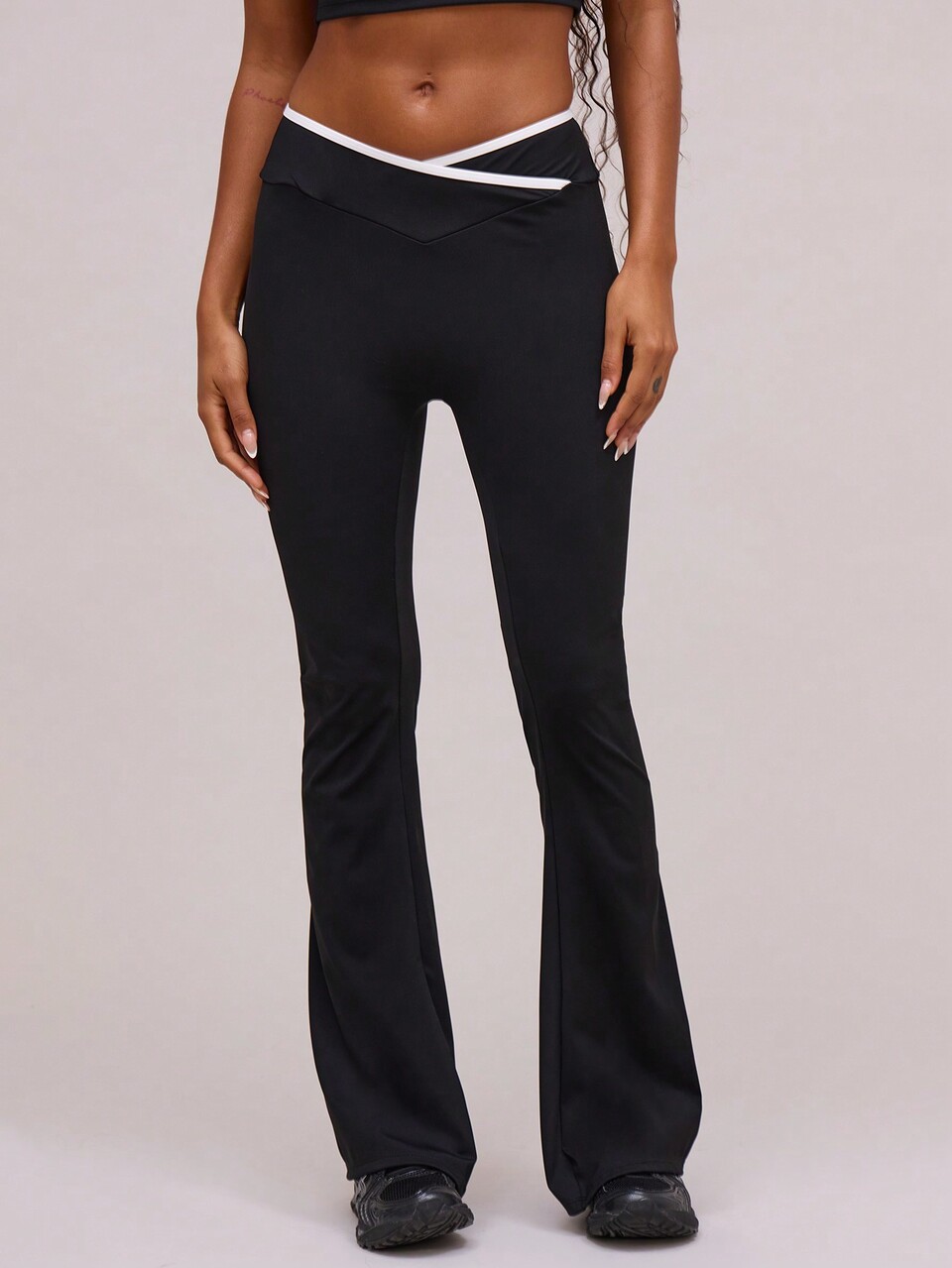 Active Contrast Wrap Over Flare Yoga Pant Trousers,Padel, Tennis, Pickleball Gym Fitness