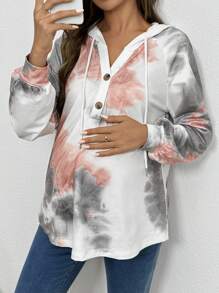 SHEIN Sudadera con capucha de media plackett abotonada, cordón y detalles acanalados con mangas raglán, para mujeres en otoño e invierno