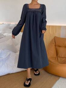 DAZY Camisón suelto con mangas abullonadas, parches y encaje dulce