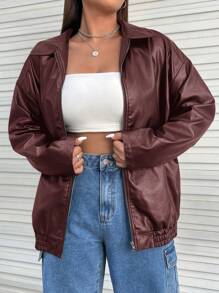 SHEIN EZwear Chaqueta casual con cremallera para tallas grandes para otoño/uso diario al aire libre
