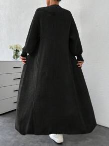 SHEIN Tall Drop Shoulder Open Front Longline Cardigan - Black - View 2