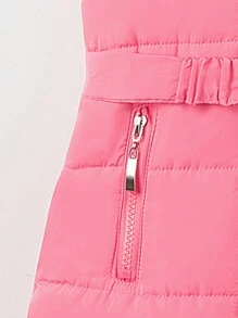 SHEIN 2pcs Baby Girls Hooded Sleeveless Belted Vest Outfit, Thick Warm Fashion Minimalist Style, New Autumn Winter Collection 2024