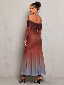 Glamine 修身渐变色网眼露肩连衣裙，优雅性感女士夏季长裙