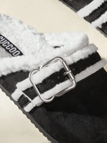 Solecia Women Metal Buckle Casual Fashion Black Fluffy Slippers For Christmas And New Year Holiday Vibe Fall And Winter - Black - View 5