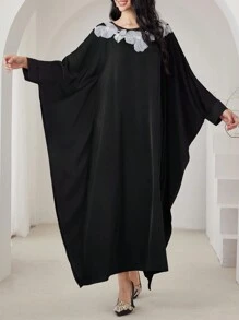 Al Najma Vestido árabe de manga larga de corte tradicional con abertura lateral, color liso, vestido de estilo modesto tipo caftán y jalabiya para uso casual diario