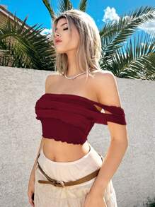 Sweetina 女士露肩网眼透明衬衫，休闲日常穿着