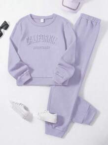 SHEIN Young Girl Round Neck Printed Sweatshirt And Pants Set