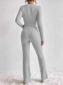 SHEIN Frenchy 2pcs/Set Women Solid Color Twist Round Neck Long Sleeve Top And Pants Casual Outfit
