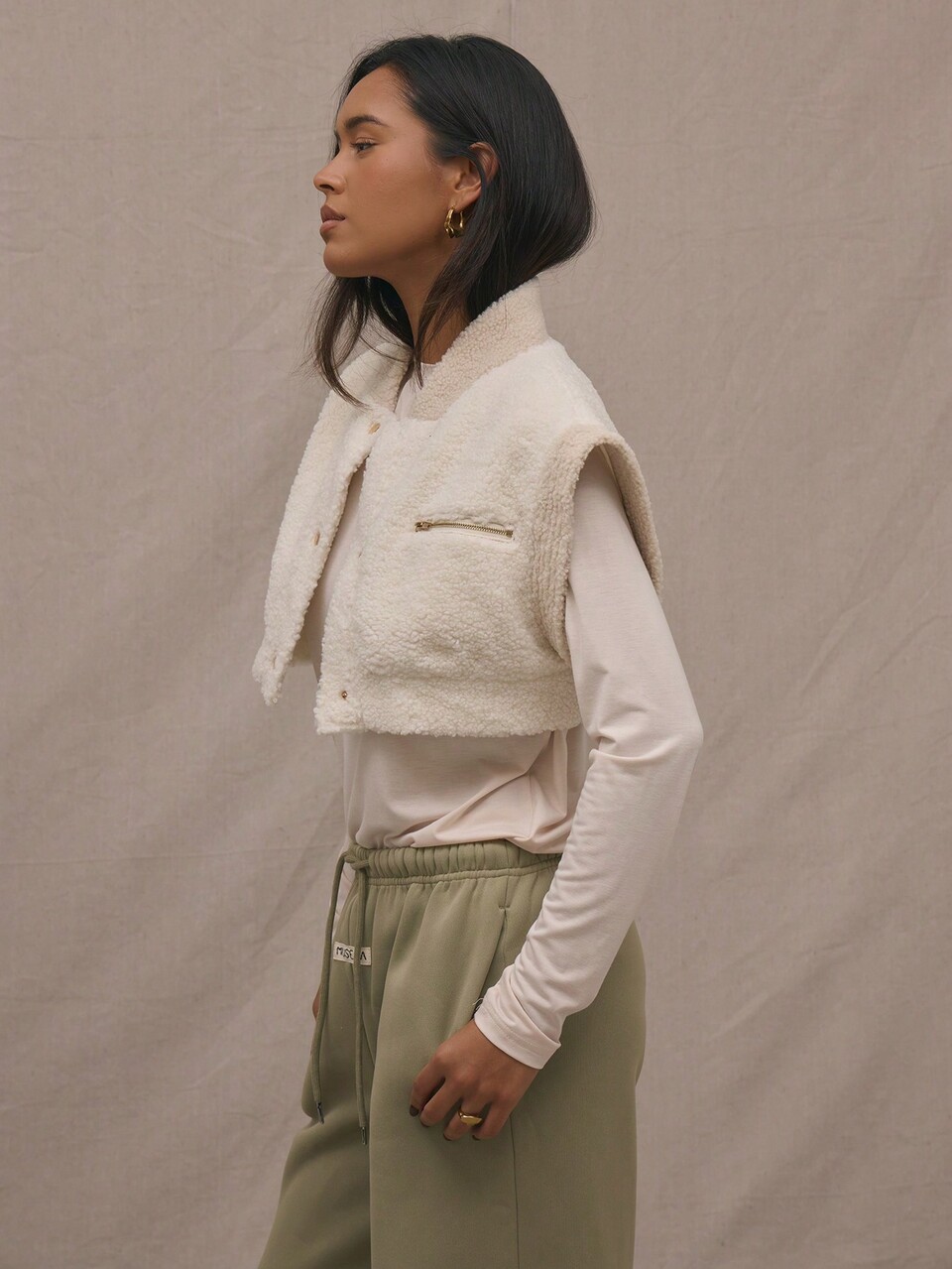 Shearling Extreme Cropped Vest Jacket Winter Evening
