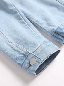 Manfinity Homme Men's Front Button Long Sleeve Pocket Casual Denim Jacket - Light Wash - View 4