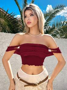 Sweetina 女士露肩网眼透明衬衫，休闲日常穿着