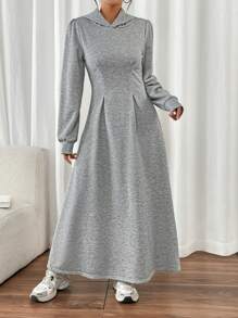 SHEIN LUNE Hooded Fashion Casual Long Sleeve A-Line Midi Sweatshirt Dress Pullover Fall Outfit