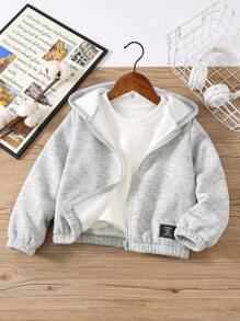 男童纯色保暖连帽外套，冬季适用，适合返校、校服穿着，保暖舒适，适合日常穿着，也适合圣诞节和生日派对等场合。 - 灰色 - 查看 1