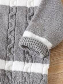 1 pieza Suéter de cuello redondo acanalado, casual, cómodo, de moda y versátil, para niños pequeños, adecuado para la escuela, al aire libre, deportes, otoño/invierno