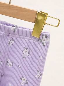 SHEIN Cute Floral Pattern Casual Elegant Outfit For Baby Girls, New Autumn Winter Collection - Purple - View 4