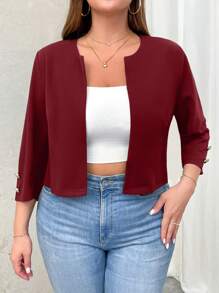 SHEIN Essnce Áo khoác cardigan nữ cỡ lớn mùa thu, trở lại trường, áo kinh doanh mùa thu cho giáo viên - Màu Đỏ Sâu - Xem 4