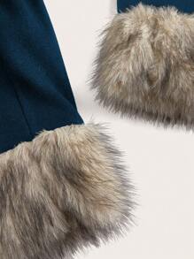 Flirla Collar Patchwork Solid Color Double-Breasted Plus Size Long Sleeve Jacket, For Winter Fall Cloth For Women Autumn - Navy Blue - View 3