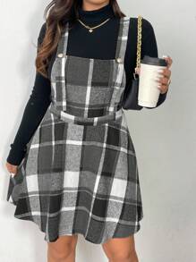 Flirla 大码女式格子休闲连衣裤 - 黑與白 - 查看 6