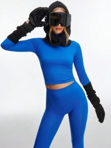 SHEIN Unity Soft Texture Basic High Neck Seamless Sports Top - Royal Blue - View 1