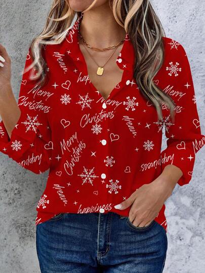 EMERY ROSE 1 pieza Camisa roja de Navidad para mujer, adecuada para otoño/invierno, con mangas largas