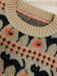 Chiquease Áo len dệt kim cổ tròn dài tay thanh lịch cổ điển mới - Màu Khaki - Xem 5