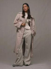 MUSERA Mid Waist Flared Office Trousers Old Money  Elegant - Khaki - View 1