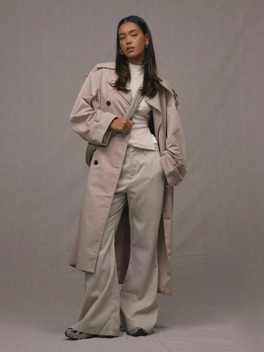 MUSERA Mid Waist Flared Office Trousers Old Money  Elegant - Khaki - View 1