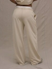 MUSERA Low Rise Drawstring Wide Leg Joggers Airport, Casual - Cream - View 4