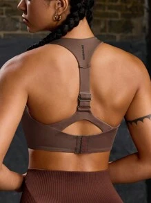 Powerista Women Solid Color Adjustable Hollow Comfy Elastic Sports Bra - Brown - View 8