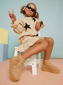 Mini mi Bestseller Kids' Mustard Seed Hook And Loop Snow Boots With Double Strap Closure - Stylish, Secure, And Warm - Beige - View 1