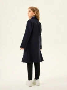 SHEIN Explorewe Tween Girl College Style Collared Jacket For Early Autumn Casual Wear - Navy Blue - View 2