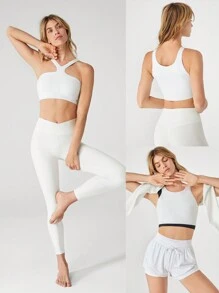 GLOWMODE All-Day Long Second-Skin Ultra Lightweight Seamless Easy Layering Reversible Halter Sports Bra Yoga Pilates Spring - White - View 9