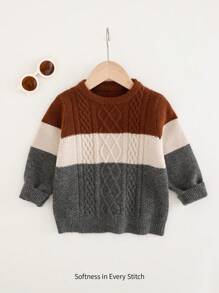 Cozy Pixies Maglia girocollo a maniche lunghe in maglia morbida a trama intrecciata con colori a contrasto, per ragazzo giovane