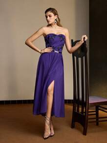 MOTF PREMIUM EMBROIDERY PLANTS PATTERN FOLD PLEATED FLARE HEM TUBE DRESS