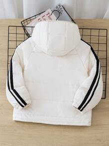 SHEIN Leap Crew Tween Boy 撞色条纹插肩袖连帽外套（不含毛衣） - 白色 - 查看 2