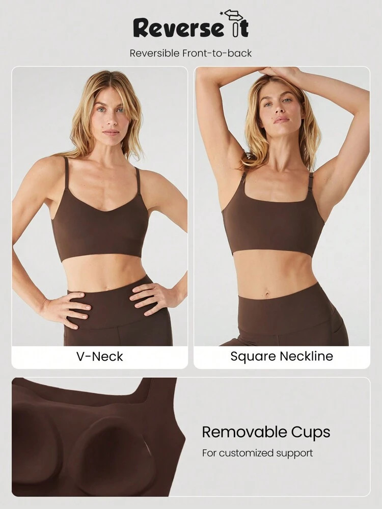 All-Day Long Second-Skin Ultra Lightweight Seamless Easy Layering Reversible V Neck Sports Bra Low Impact Yoga Pilates Daily Removable Cups