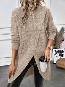 SHEIN LUNE 1 pieza Suéter elegante de mujer de punto con textura y bajo con abertura