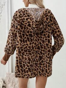 Chiquease Áo khoác cardigan trùm đầu họa tiết động vật có bo gấu tay, thích hợp cho các buổi họp mặt gia đình, đi làm và đi chơi, giữ ấm vào mùa thu/đông - Cà phê nâu - Xem 2