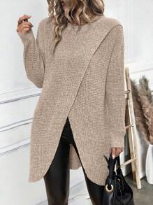 SHEIN LUNE 1 pieza Suéter elegante de mujer de punto con textura y bajo con abertura