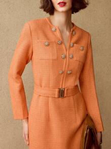 MOTF PREMIUM SOLIDE INKEPING NEK KNOOP DETAIL RIEM MIDI JURK, DAMES OUTFIT