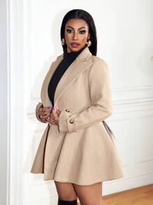 Zolique Women's Elegant Double-Breasted Long Woolen Coat,Khaki Autumn Ellegant Office Stylish Commuting Large Skirt Winter Clothes Fall Cloth For Women - Apricot - View 3